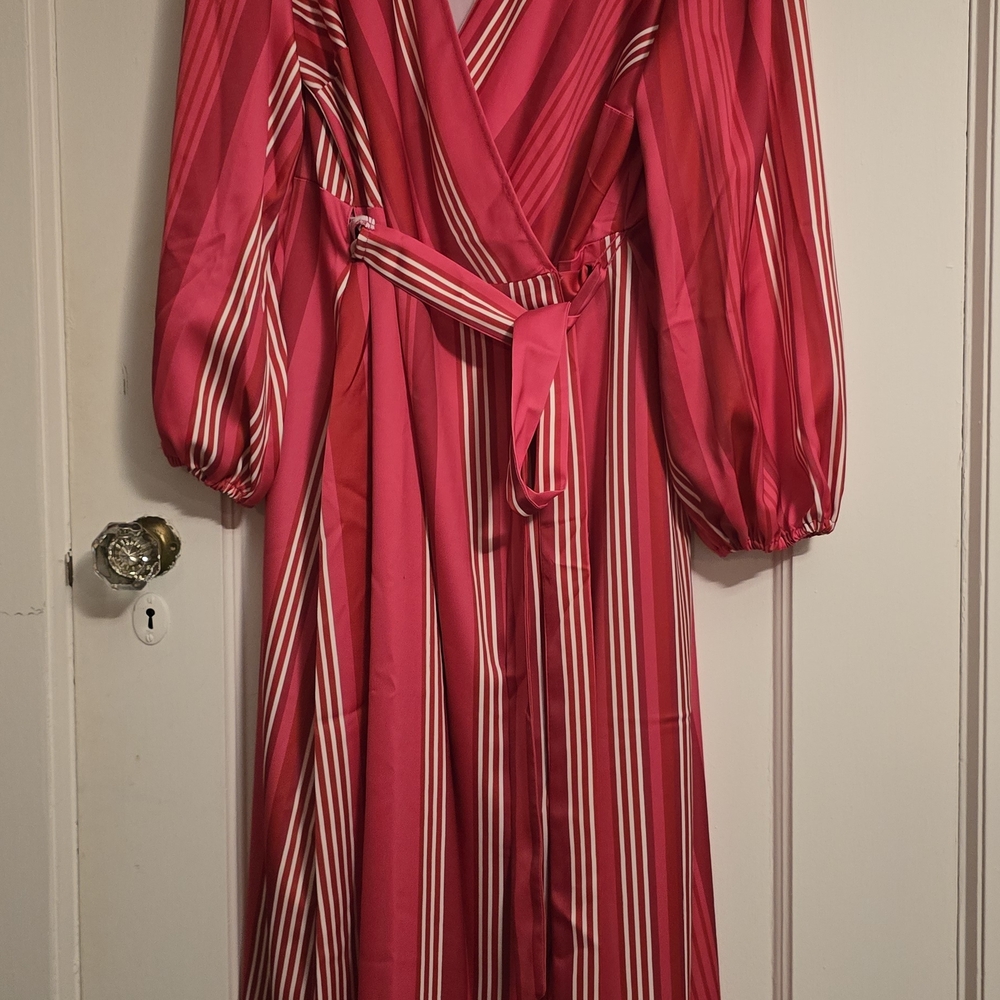 Eloquii Vibrant Pink Striped Long Sleeve Dress